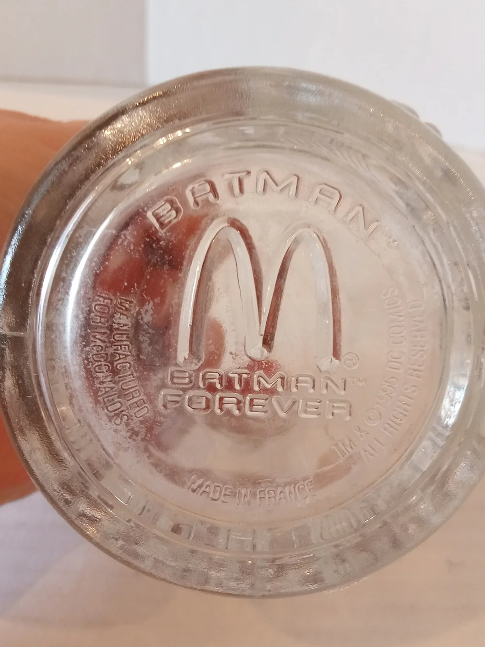 Vtg Mc Donald's 1995 Batman Forever Clear Glass Embossed Mug